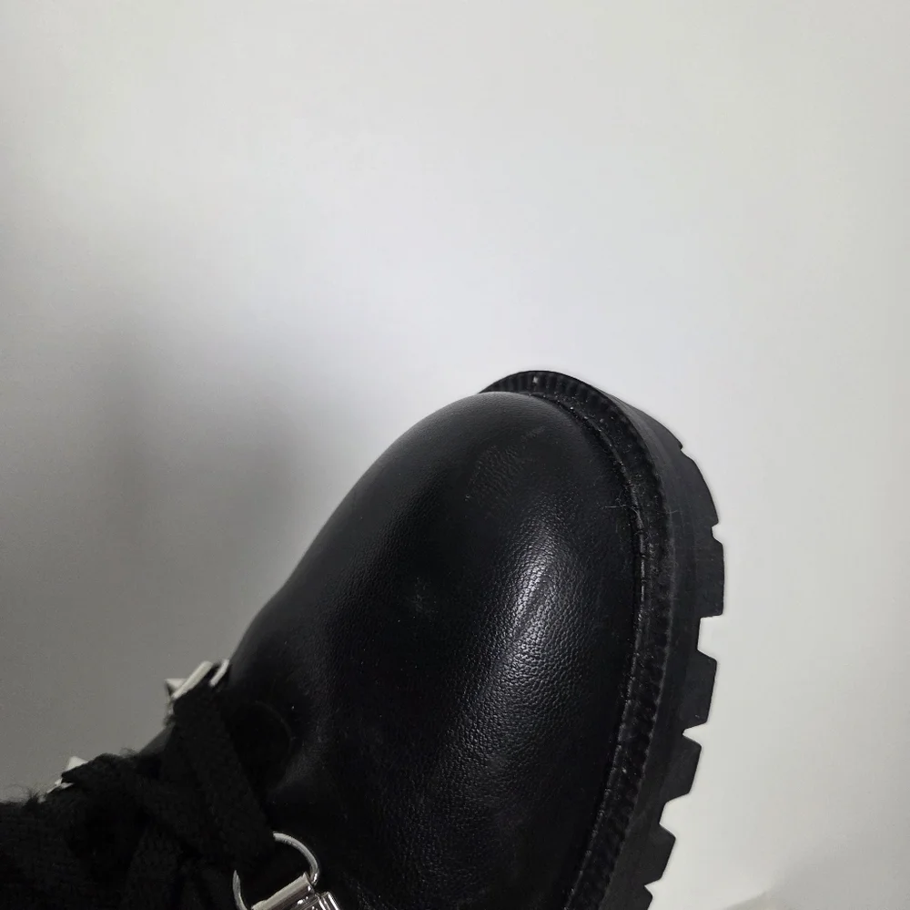 G By Guess Black Lace Up And Zip Stacked Heel Boots Studded Size 7.5 M
